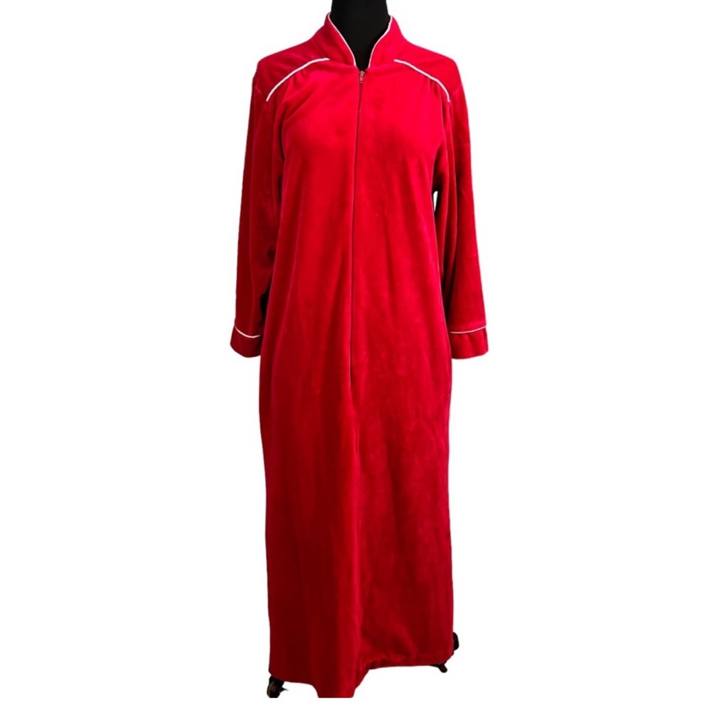 Christian Dior Vintage Monogram Velour Robe House Dress Zip Front Velvet Small
